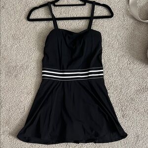JoyLab Black Mini Dress with White Stripes